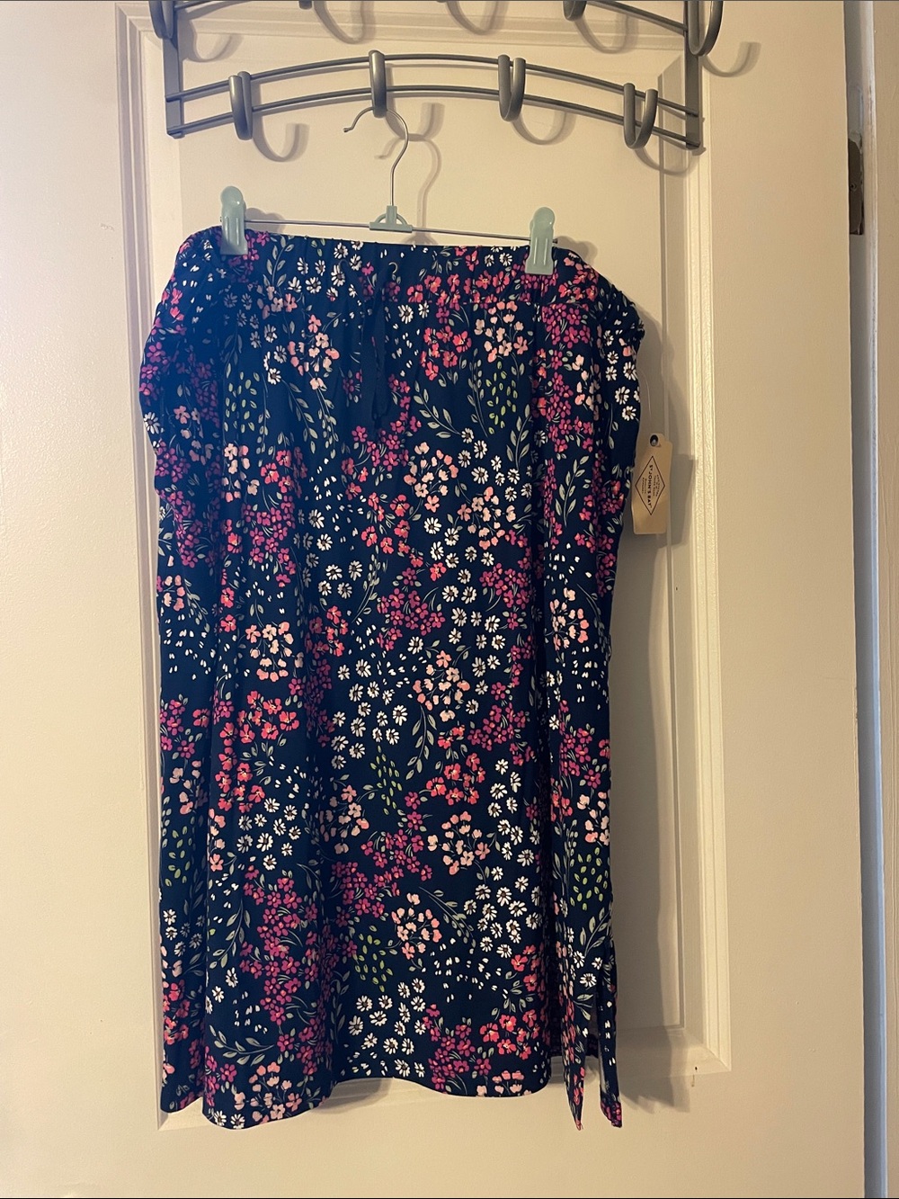 St. John's Bay Black Midi Skirt with Pink Floral Print
